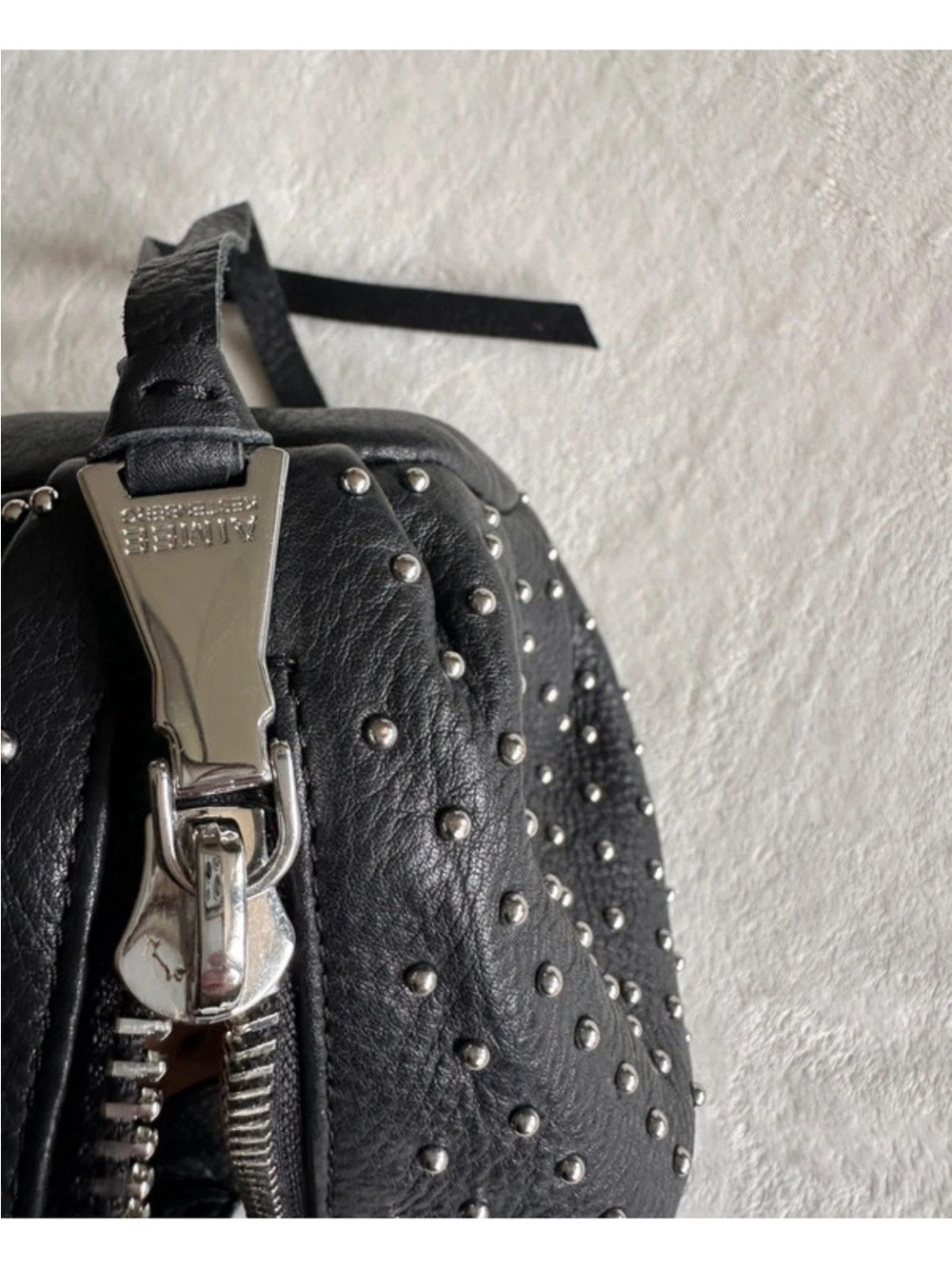 Amy Kestenberg Studded Black Leather Wristlet Bag with Heart Handle - Picture 2 of 7